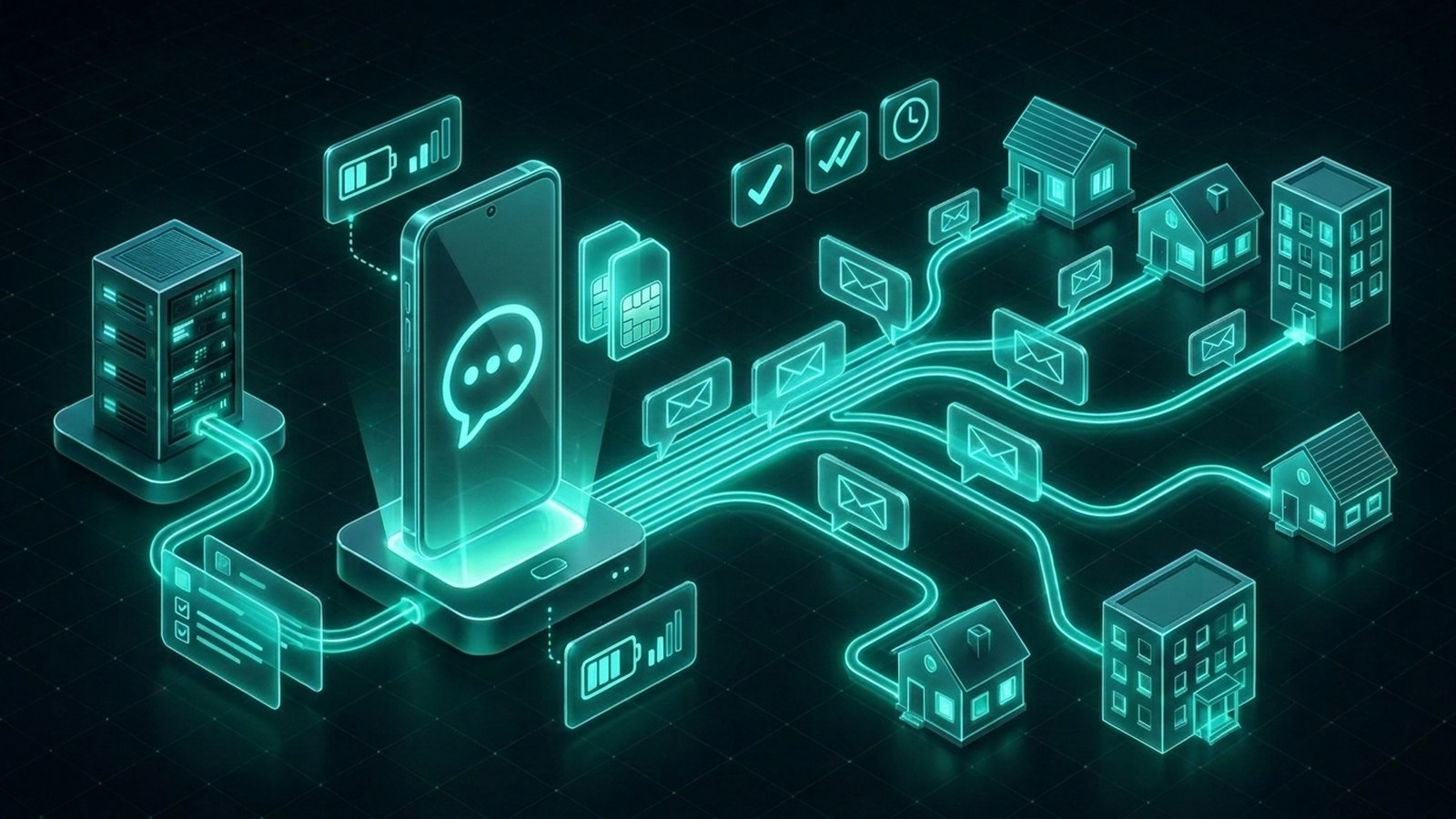 Обложка: телефон с SIM-картами отправляет SMS клиентам по заданиям биллинга